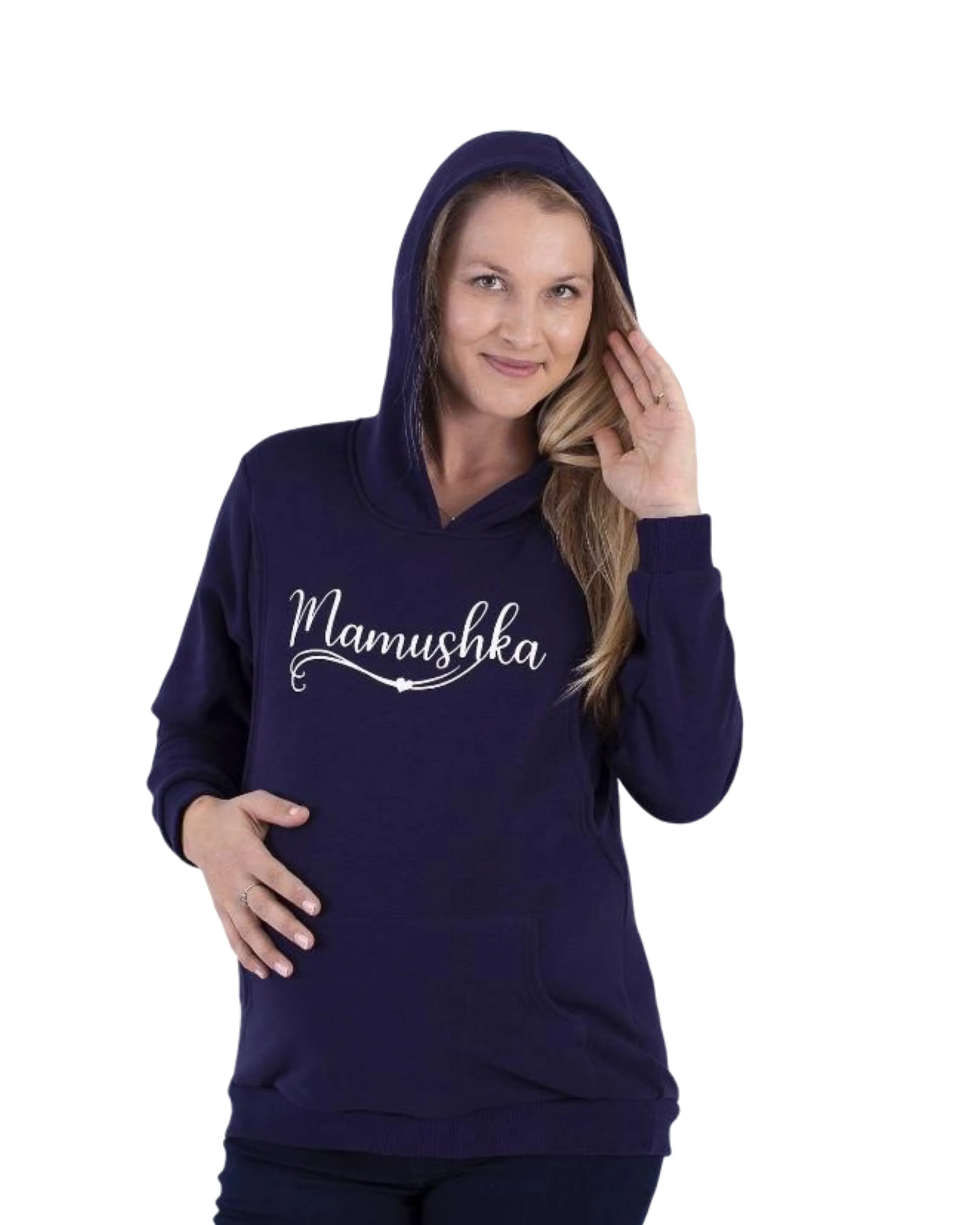 Mamushka Fleece Lined Maternity & Nursing Hoodie - Navy / White Print