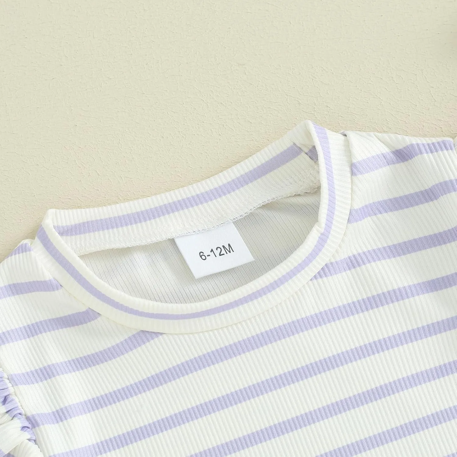 Mandizy Toddler Baby Girl Clothes Summer Ribbed Knit Ruffle Short Sleeve Striped Print T-Shirt Tops Shorts Set Outfit