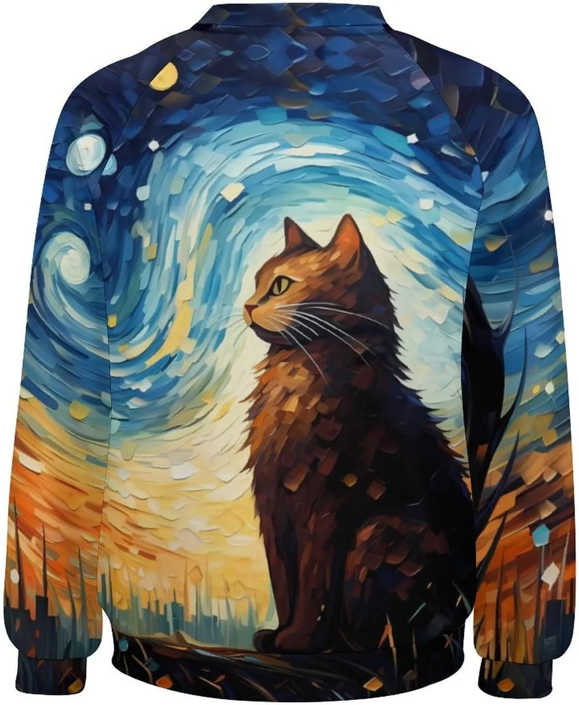 MARSVOVO Cat Sweatshirt for Women Casual Crew Neck Long Sleeve Pullover Tops Country Oil Painting Print Spring Sweatshirt