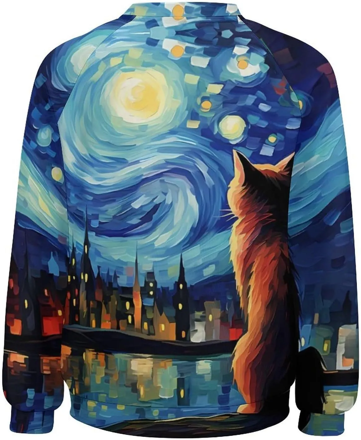 MARSVOVO Cat Sweatshirt for Women Casual Crew Neck Long Sleeve Pullover Tops Country Oil Painting Print Spring Sweatshirt