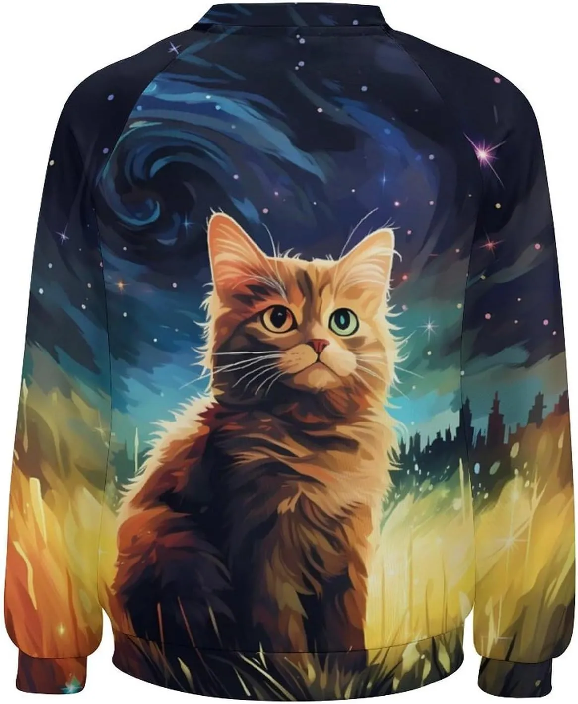 MARSVOVO Cat Sweatshirt for Women Casual Crew Neck Long Sleeve Pullover Tops Country Oil Painting Print Spring Sweatshirt
