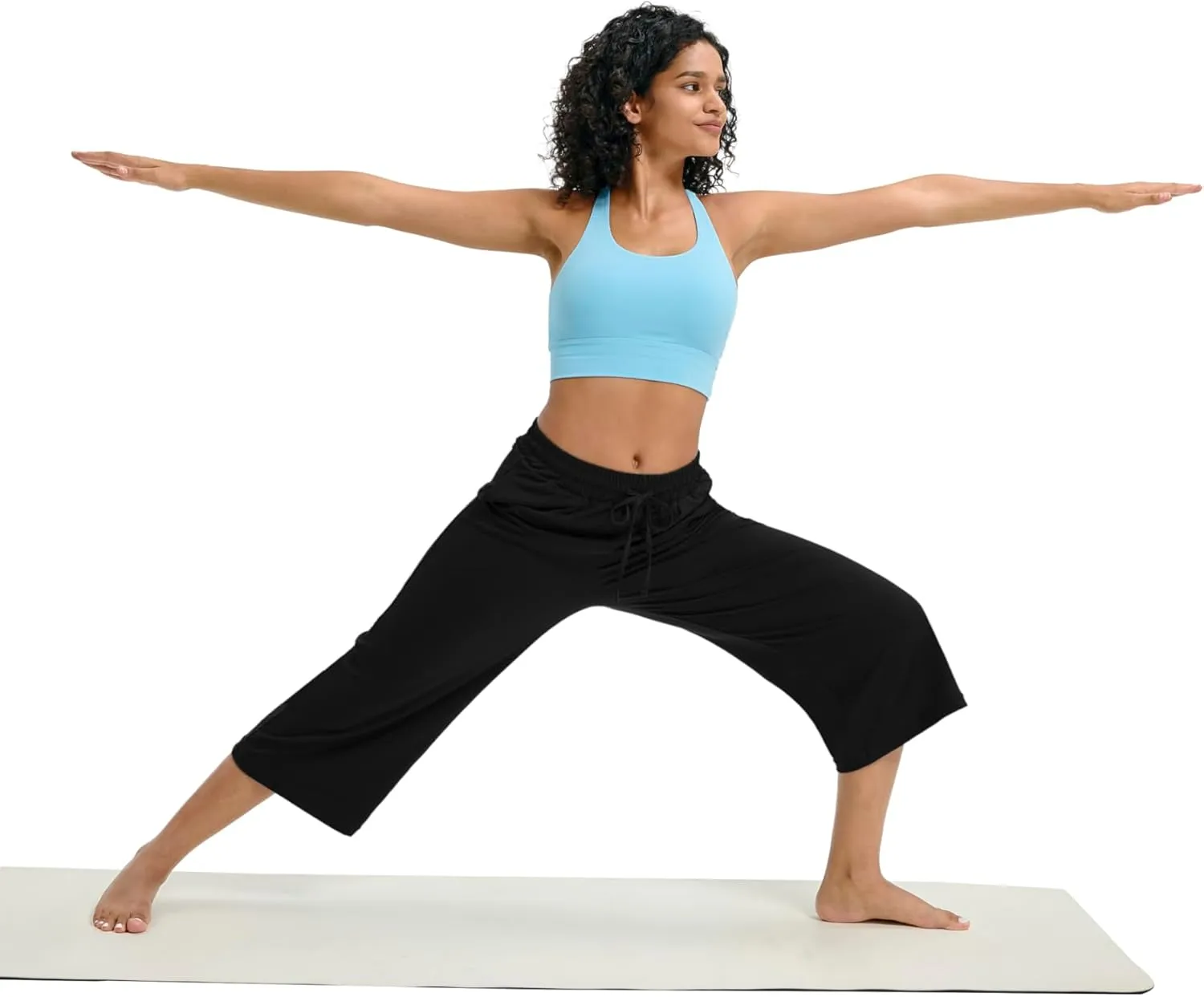 Maxbee Wide Leg Capri Pants for Women Loose Yoga Pants Drawstring Comfy Lounge Sweatpants with Pockets