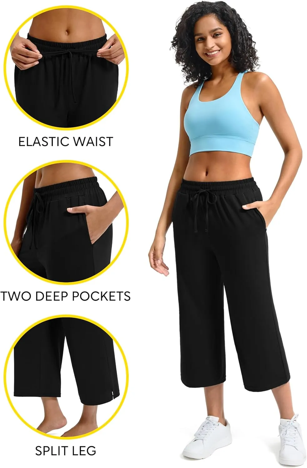 Maxbee Wide Leg Capri Pants for Women Loose Yoga Pants Drawstring Comfy Lounge Sweatpants with Pockets
