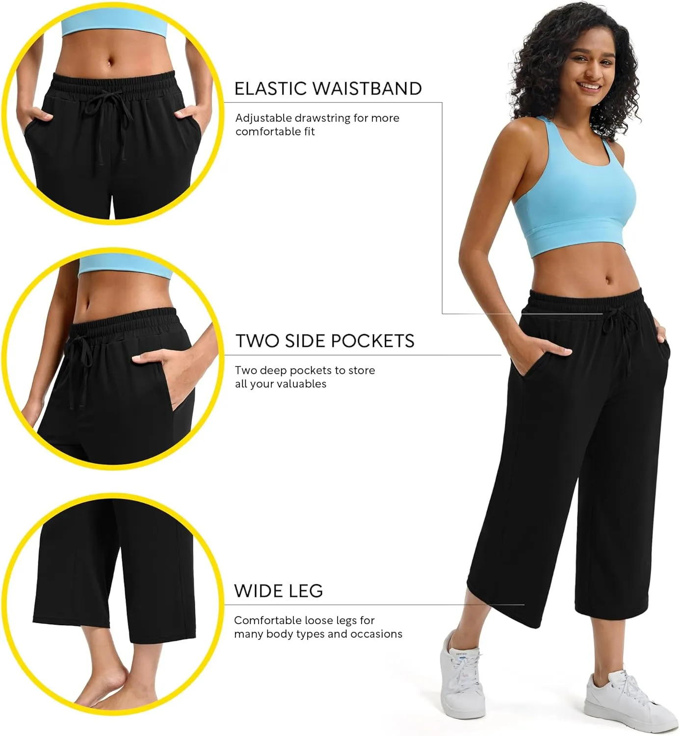 Maxbee Wide Leg Capri Pants for Women Loose Yoga Pants Drawstring Comfy Lounge Sweatpants with Pockets