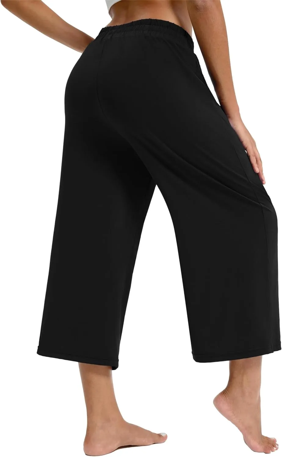 Maxbee Wide Leg Capri Pants for Women Loose Yoga Pants Drawstring Comfy Lounge Sweatpants with Pockets