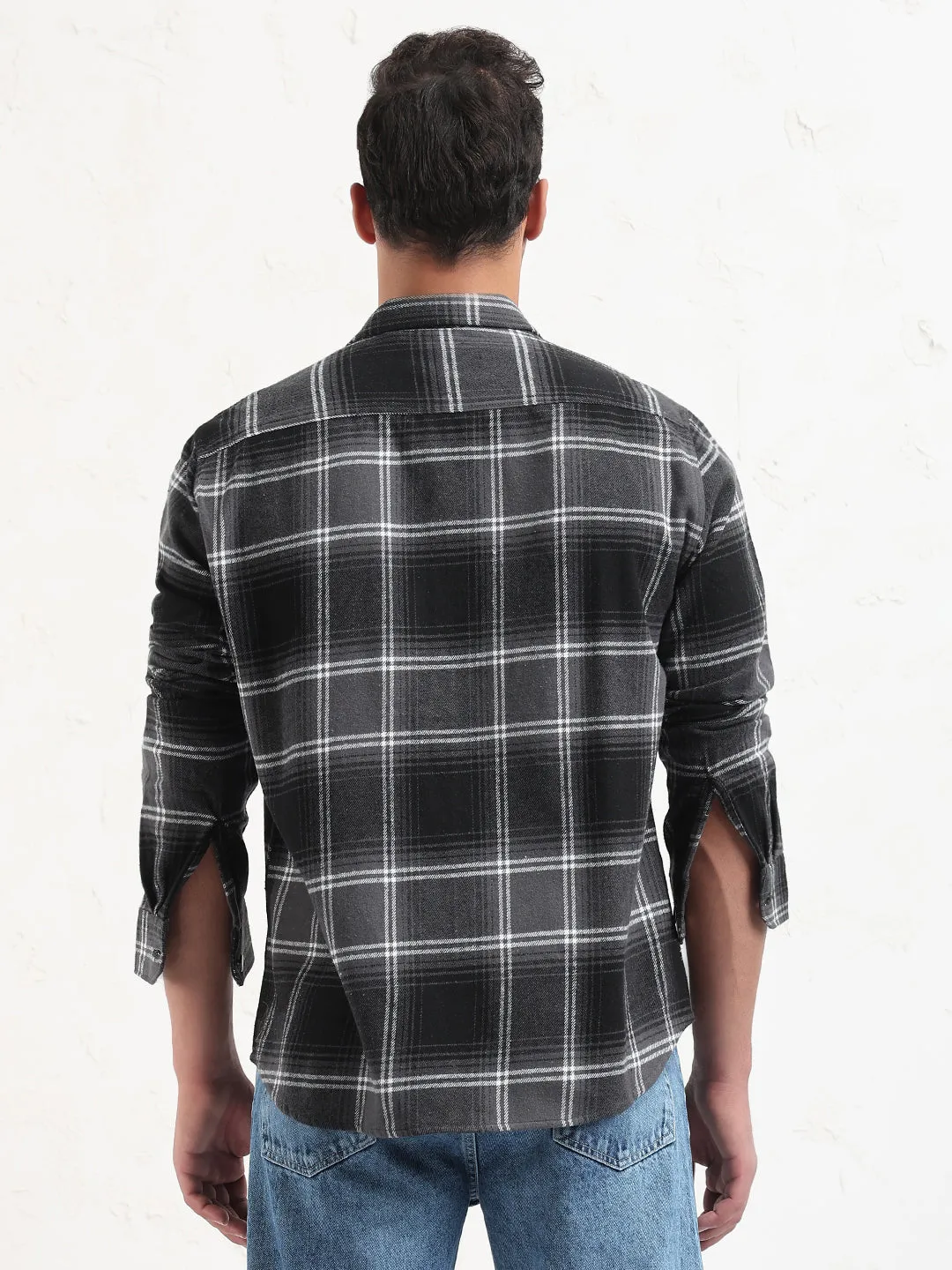 Men Grey Checked Slim Fit Shacket