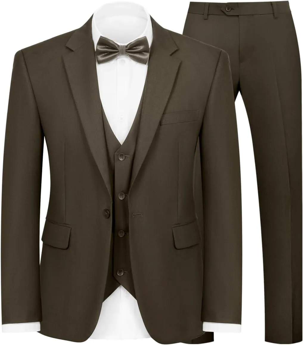 Men's 3-Piece Suit Slim Fit Suit Jacket Single Button Banquet Prom Wedding Suit Jacket Vest Pants and Bow Tie Set