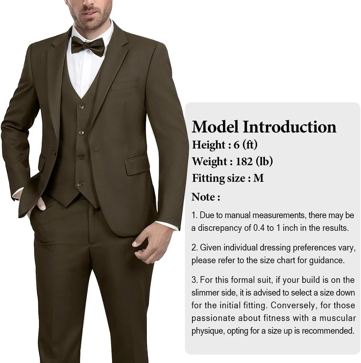 Men's 3-Piece Suit Slim Fit Suit Jacket Single Button Banquet Prom Wedding Suit Jacket Vest Pants and Bow Tie Set