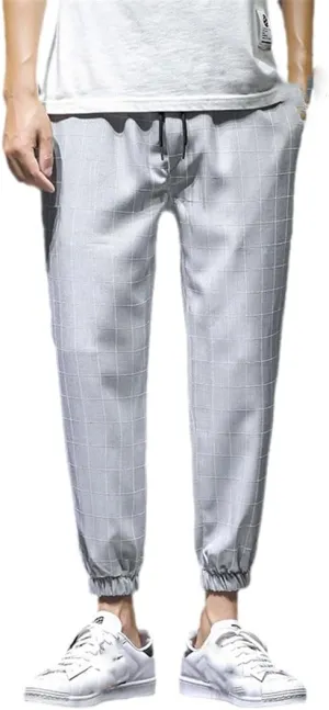 Men's Casual Trousers Plaid Harem Pants Men's Lightweight Ankle Loose Men's Casual Trousers