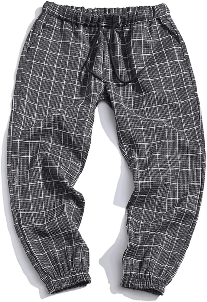 Men's Casual Trousers Plaid Harem Pants Men's Lightweight Ankle Loose Men's Casual Trousers