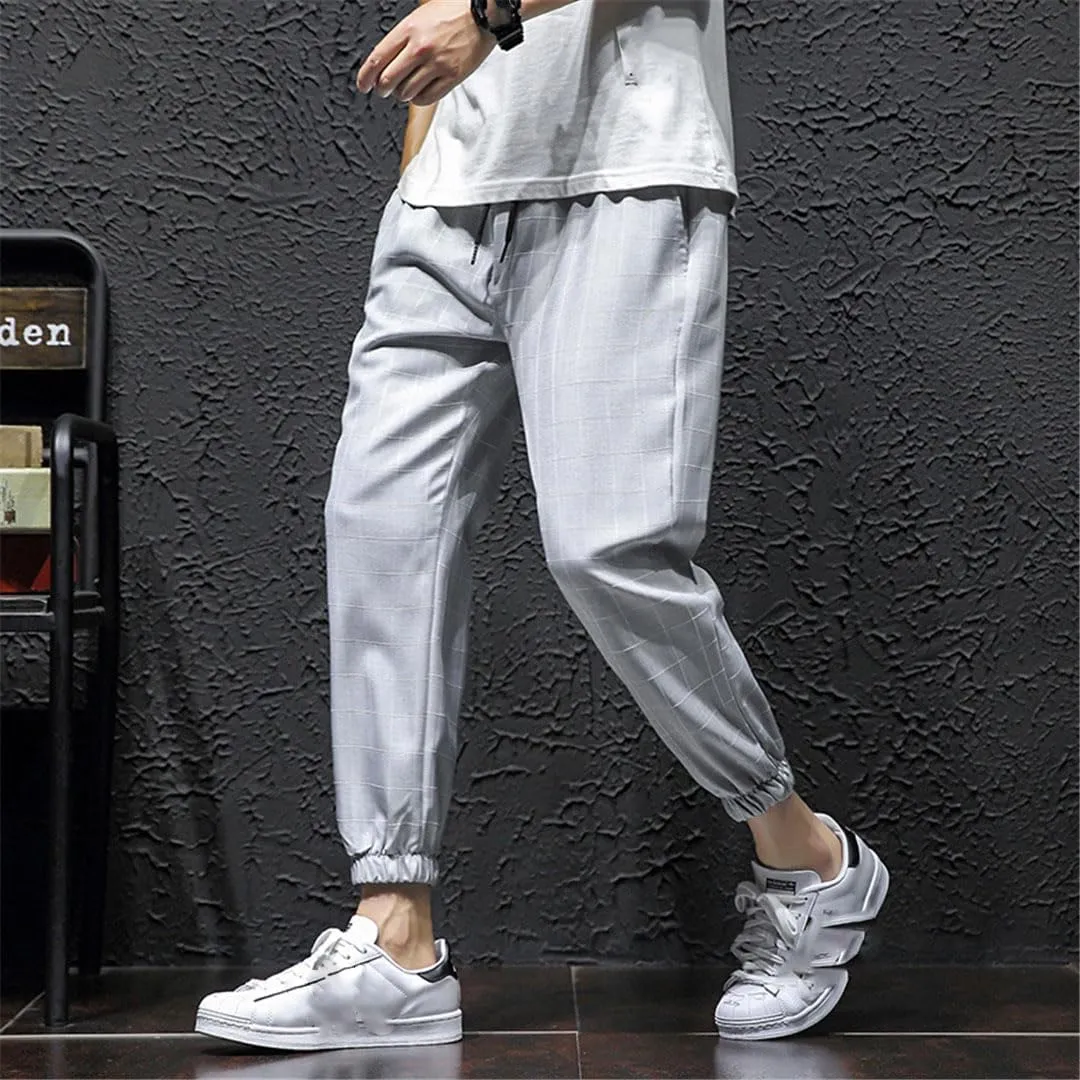 Men's Casual Trousers Plaid Harem Pants Men's Lightweight Ankle Loose Men's Casual Trousers