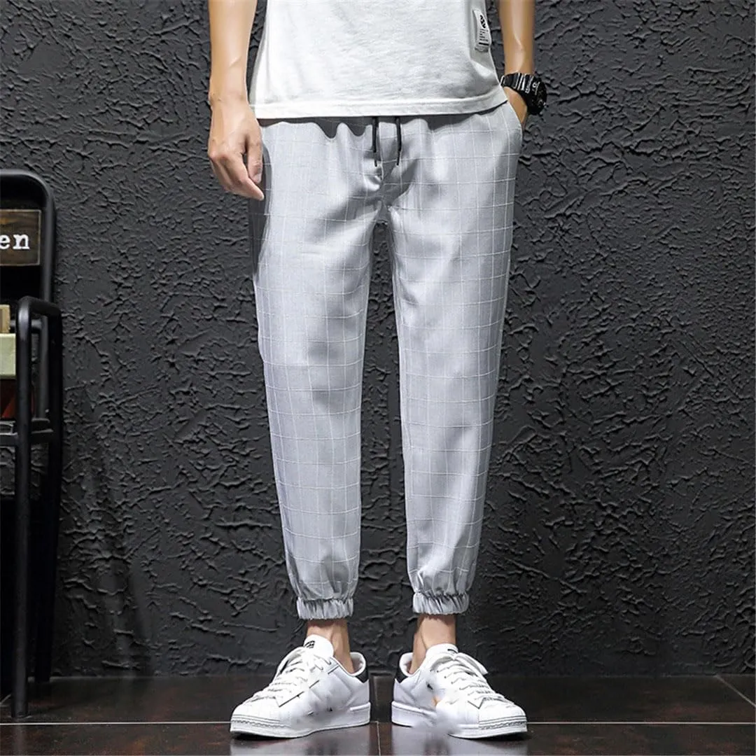 Men's Casual Trousers Plaid Harem Pants Men's Lightweight Ankle Loose Men's Casual Trousers