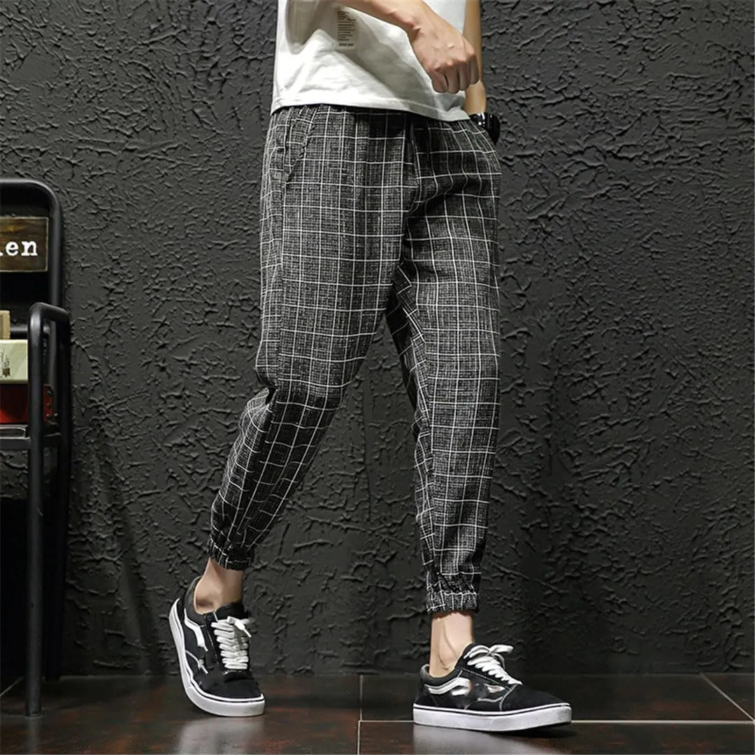 Men's Casual Trousers Plaid Harem Pants Men's Lightweight Ankle Loose Men's Casual Trousers