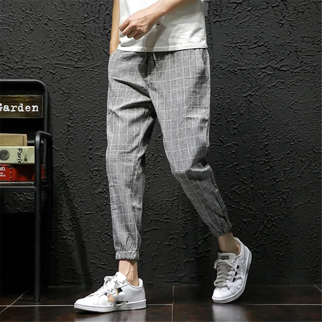 Men's Casual Trousers Plaid Harem Pants Men's Lightweight Ankle Loose Men's Casual Trousers