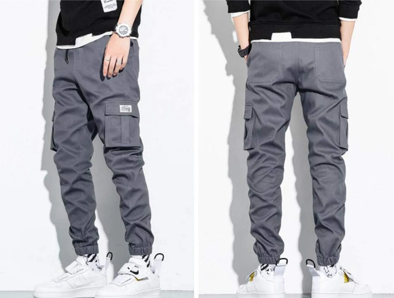 Men's Elastic Waist Multi-Pockets Cargo Jogger Pants Slim Fit Chino Trousers