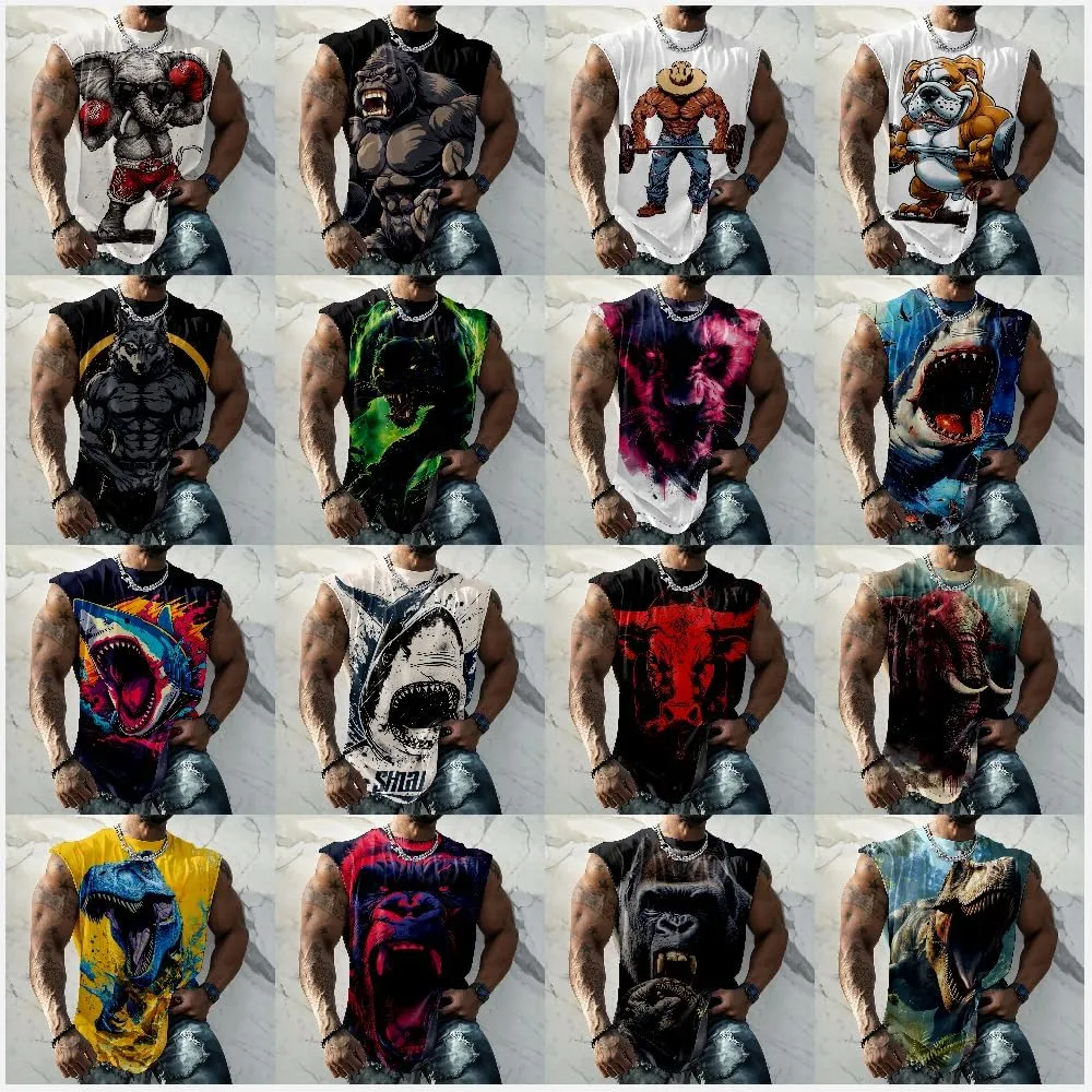Mens Muscle Tank Top Workout Tee Sleeveless Shirt Summer Loose Quick Dry Casual Cool Crew Neck Gym Tank Tops for Men