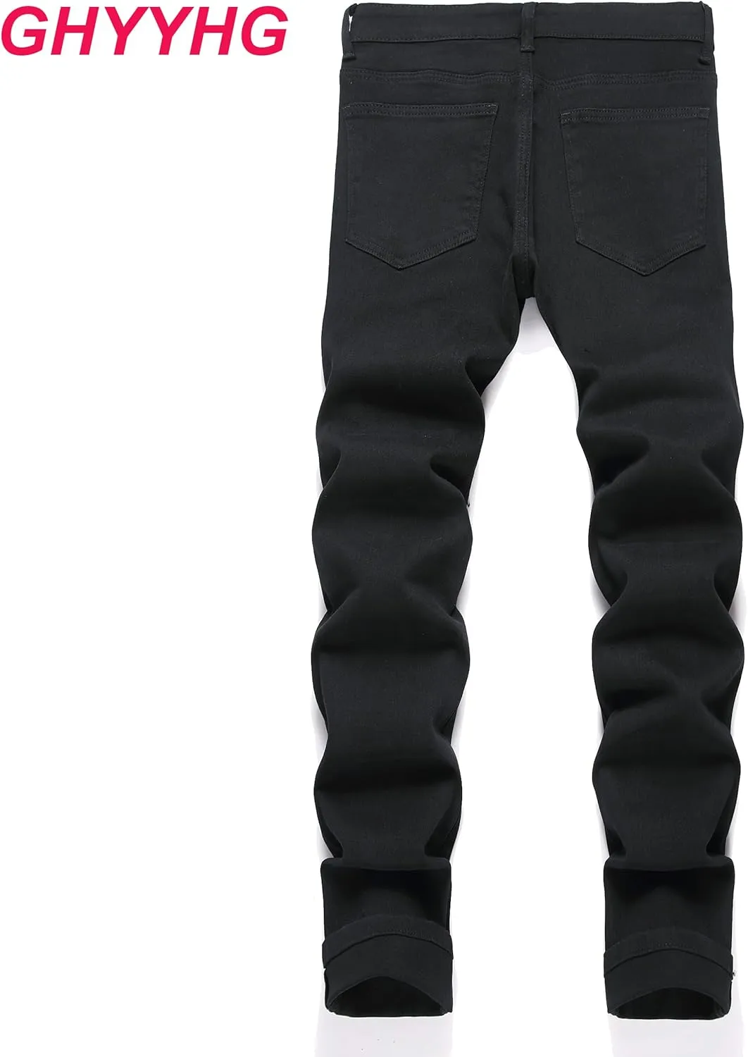 Men's Ripped Patch Elastic Jeans Fashion Slim Fit Regular Denim Pants