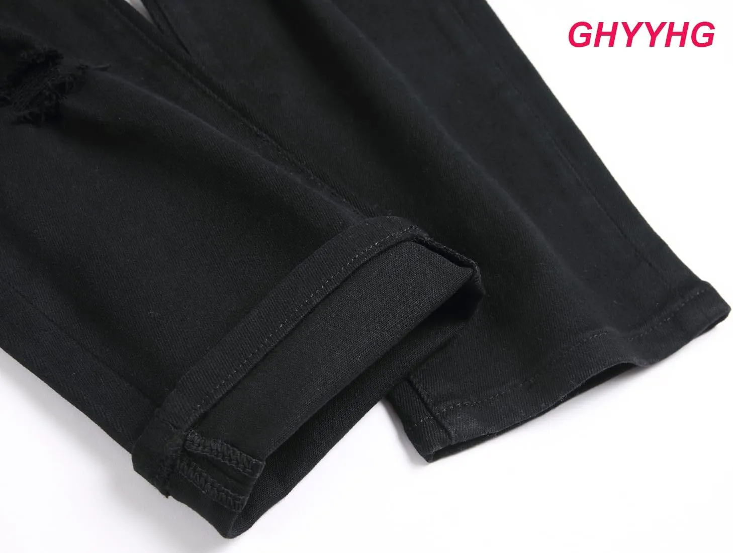 Men's Ripped Patch Elastic Jeans Fashion Slim Fit Regular Denim Pants