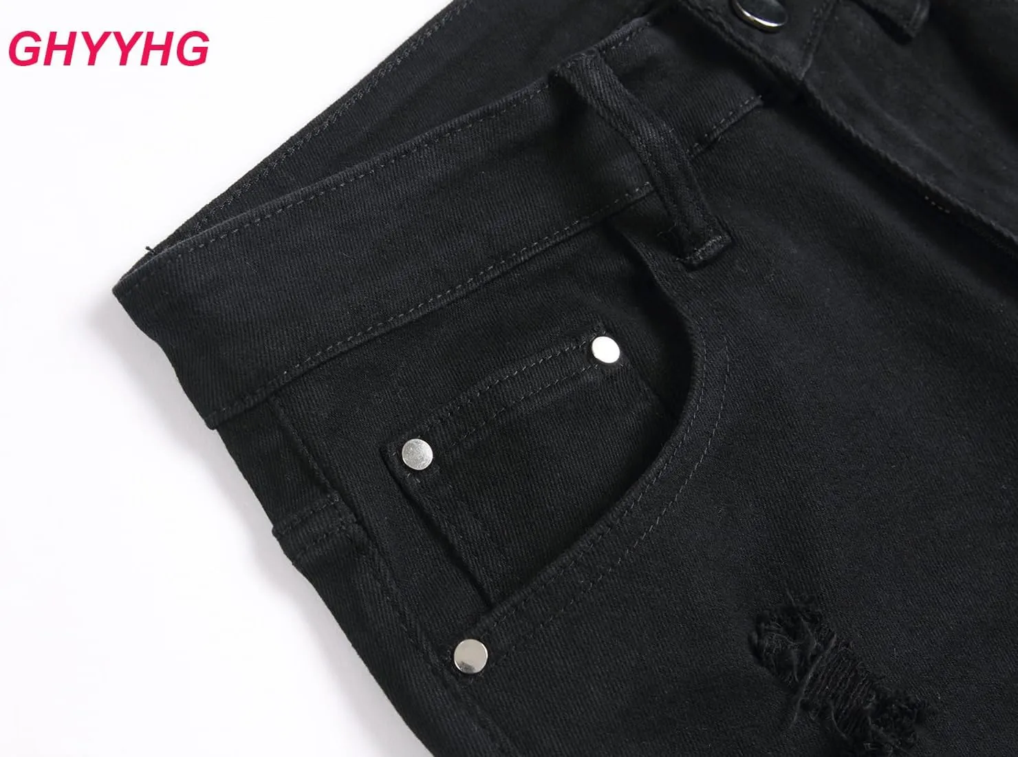 Men's Ripped Patch Elastic Jeans Fashion Slim Fit Regular Denim Pants