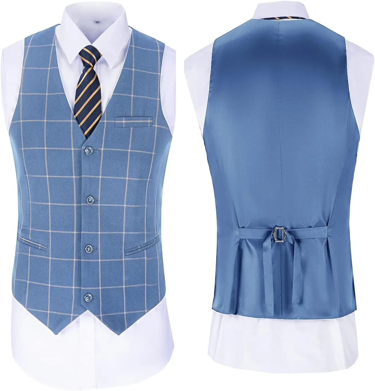 Mens Suit Plaid Slim Fit 3 Pieces Checked Casual Tuxedo Formal Suits for Men Wedding Business Party Blazer Vest Pants Set
