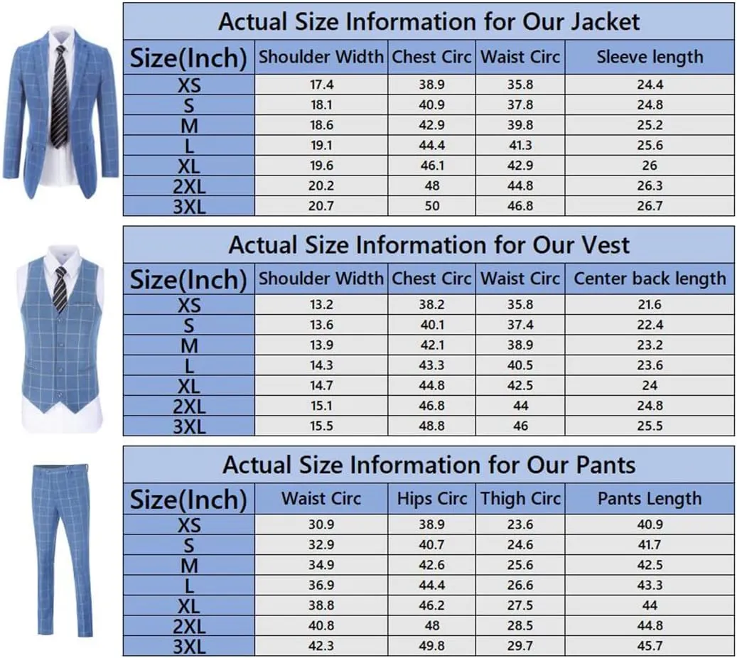 Mens Suit Plaid Slim Fit 3 Pieces Checked Casual Tuxedo Formal Suits for Men Wedding Business Party Blazer Vest Pants Set