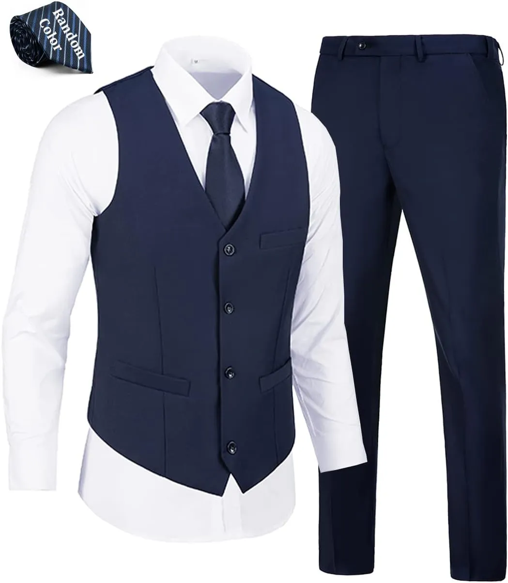 Mens Suits Vest Pants Set 2 Pieces Slim Fit Wedding Groomsmen Suit for Men Formal