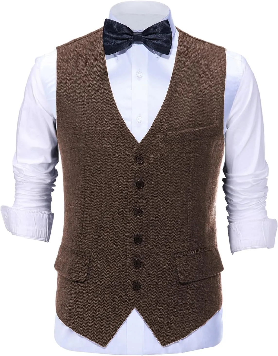 Mens Tweed Herringbone Wedding Suit Prom Tuxedos 3 Piece Peak Lapel Dress