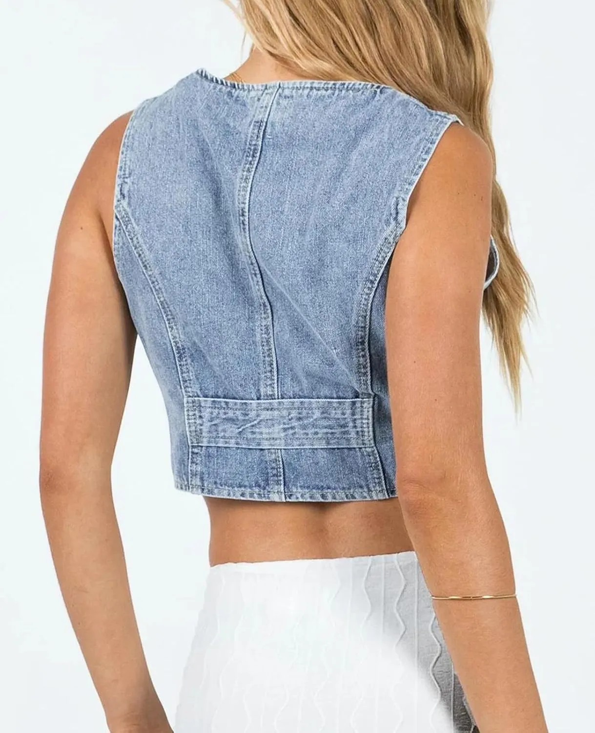 MINTLIMIT Women's Denim Vest Sleeveless V Neck Button Down Jean Waistcoat Y2K Cropped Denim Jacket Country Trendy Outfits