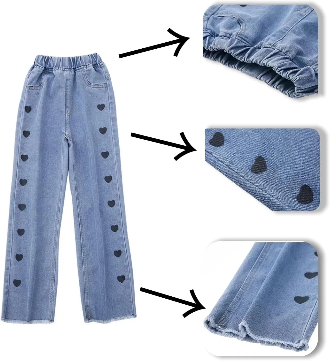 NABER Kids Girls Casual Baggy Wide Leg Denim Pants Elastic Waist Casual Jeans Age 5-14