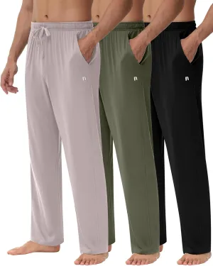 Neer 3 Pack Men's Yoga Sweatpants, Athletic Lounge Drawstring Pants Open Bottom Casual Loose Workout Jogger Pant with Pockets
