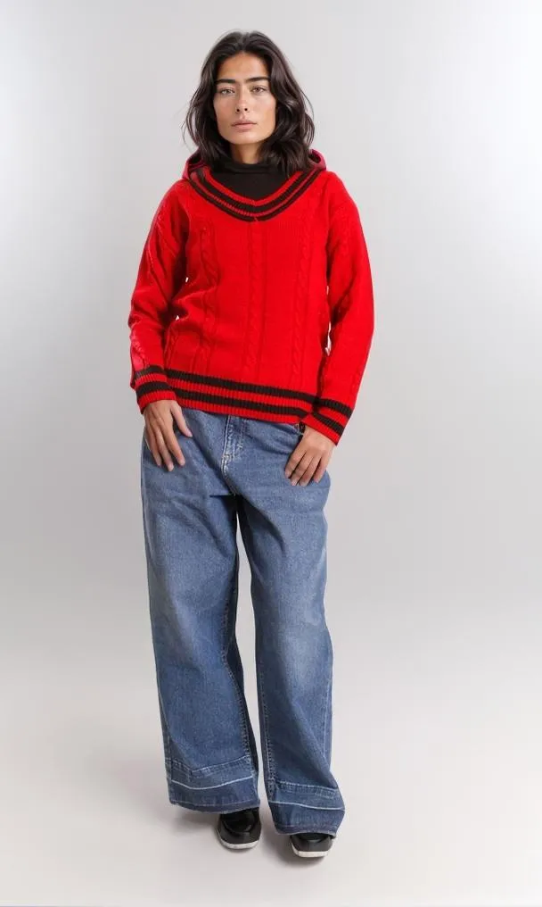 o201343-CABLE KNIT SWEATER - RED