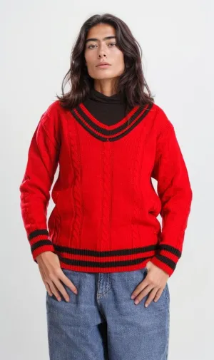 o201343-CABLE KNIT SWEATER - RED