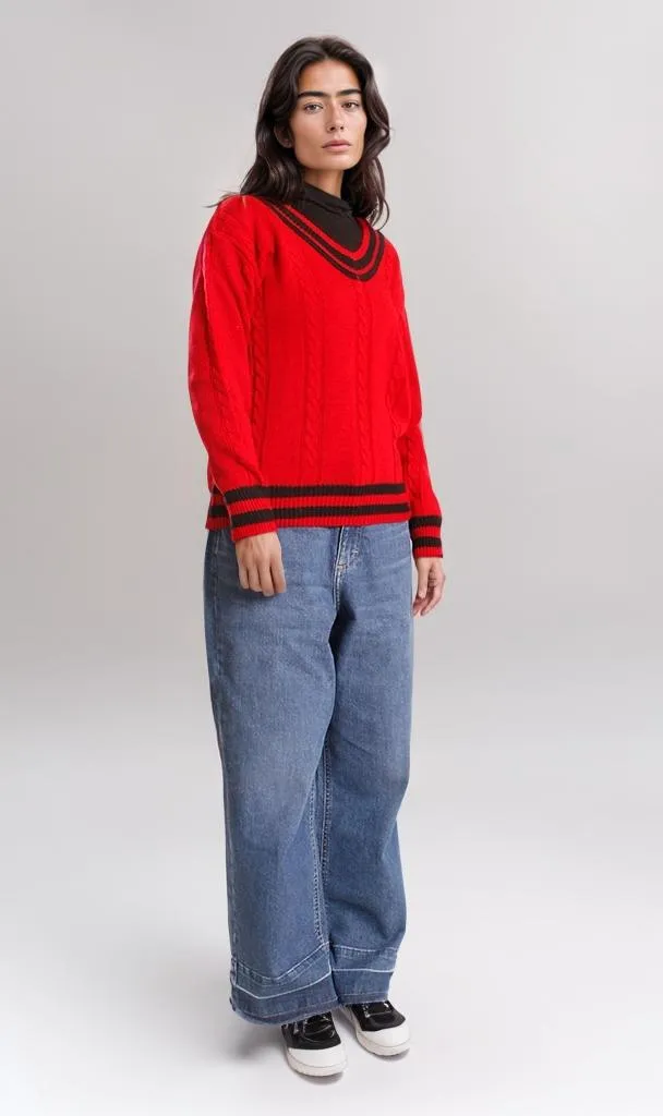 o201343-CABLE KNIT SWEATER - RED