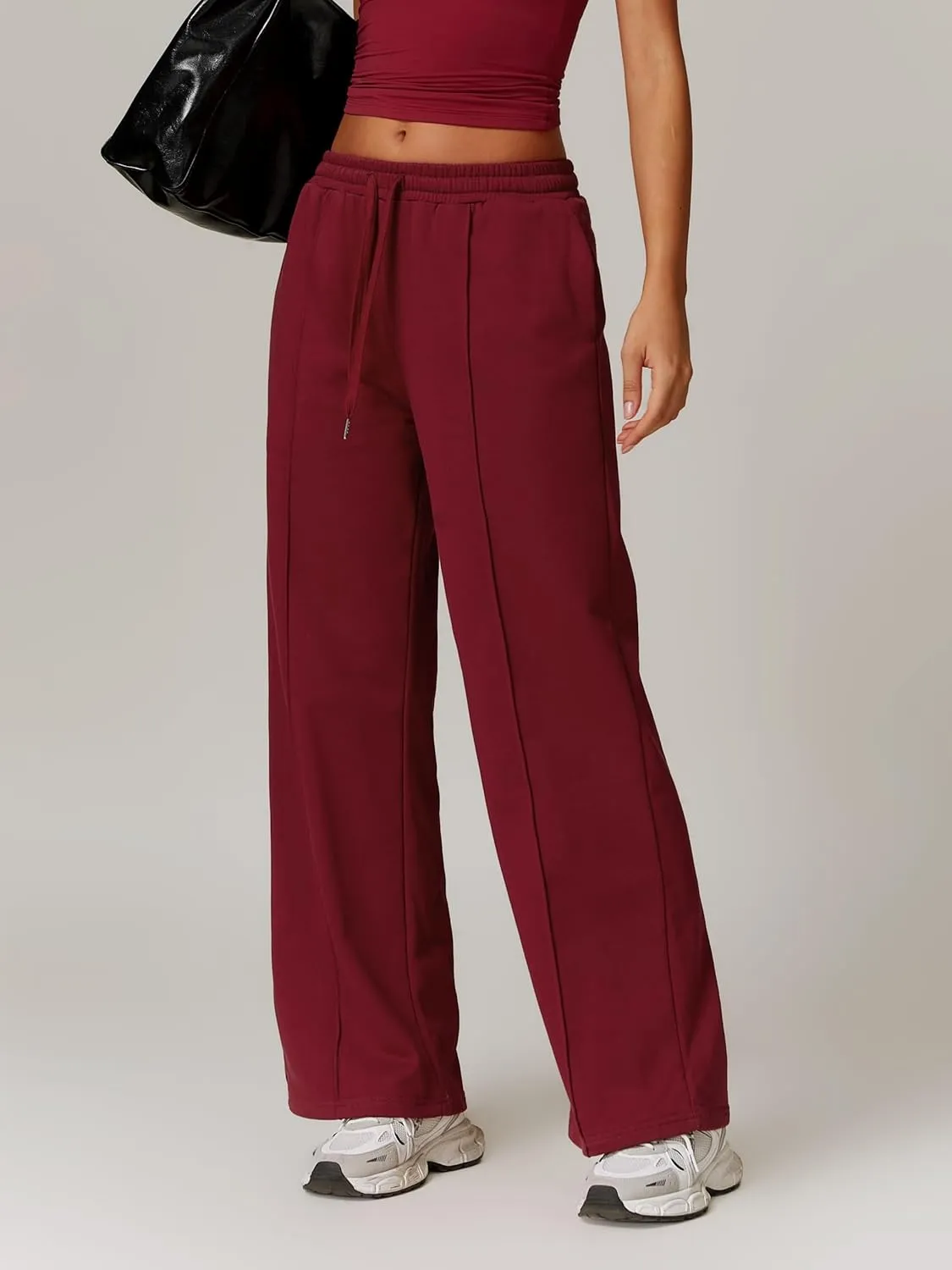 ODIZLI Women's Drawstring Straight Leg Sweatpants with Pockets Wide Leg Jogger Active Pants Lounge Trousers High Waist