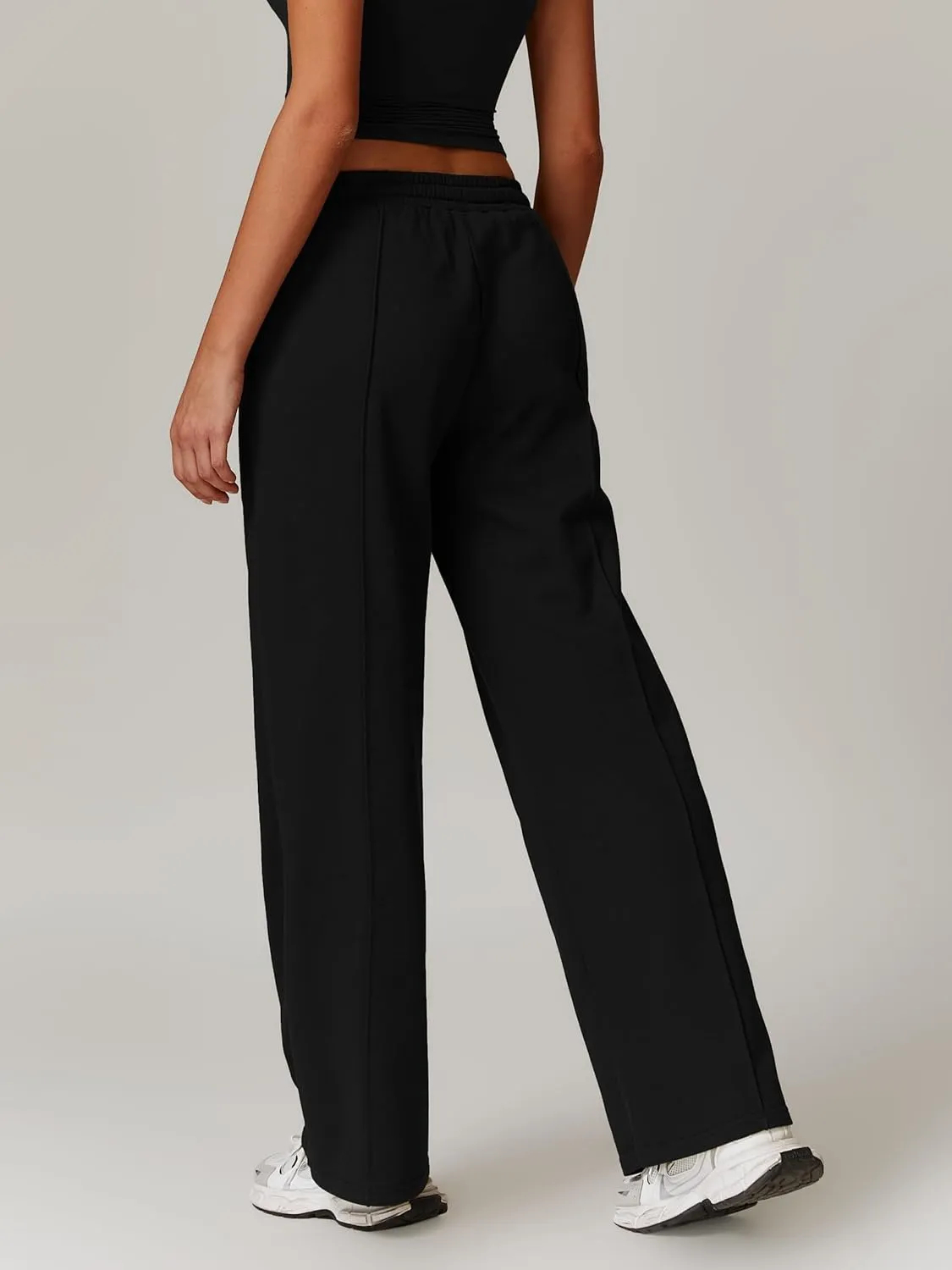 ODIZLI Women's Drawstring Straight Leg Sweatpants with Pockets Wide Leg Jogger Active Pants Lounge Trousers High Waist