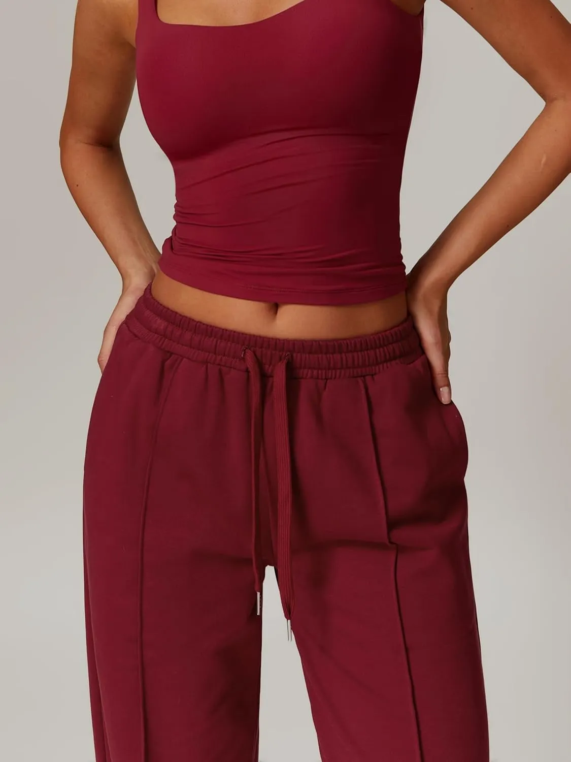 ODIZLI Women's Drawstring Straight Leg Sweatpants with Pockets Wide Leg Jogger Active Pants Lounge Trousers High Waist