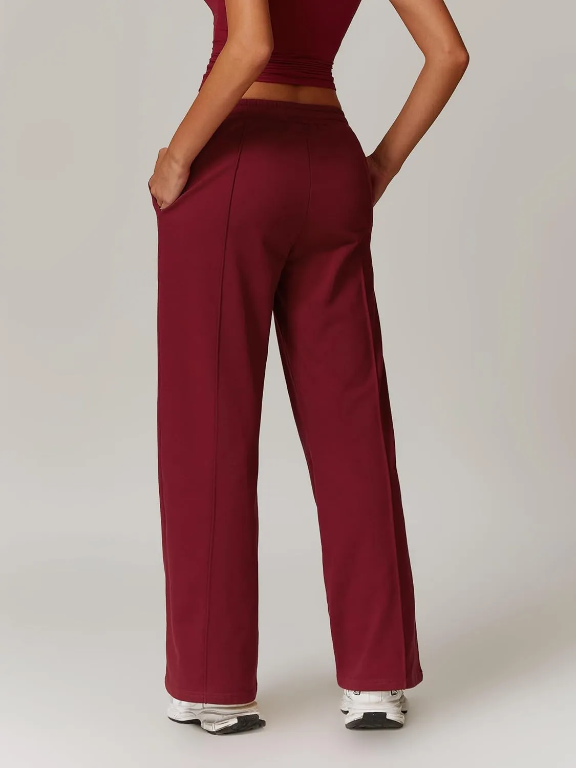 ODIZLI Women's Drawstring Straight Leg Sweatpants with Pockets Wide Leg Jogger Active Pants Lounge Trousers High Waist