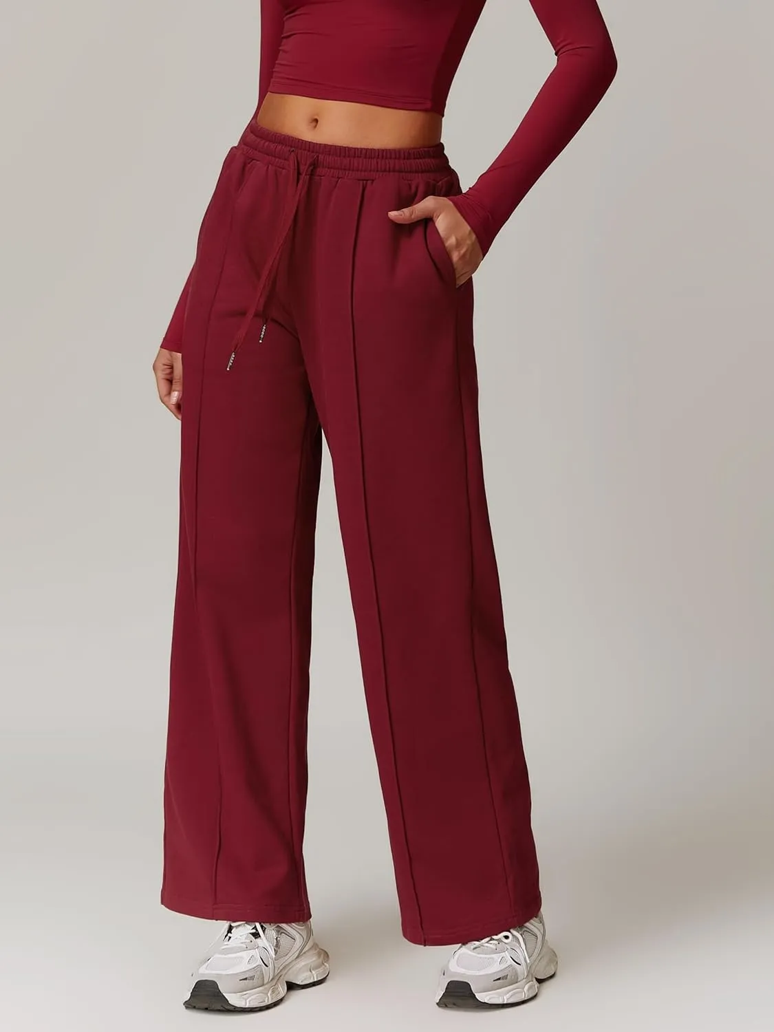 ODIZLI Women's Drawstring Straight Leg Sweatpants with Pockets Wide Leg Jogger Active Pants Lounge Trousers High Waist
