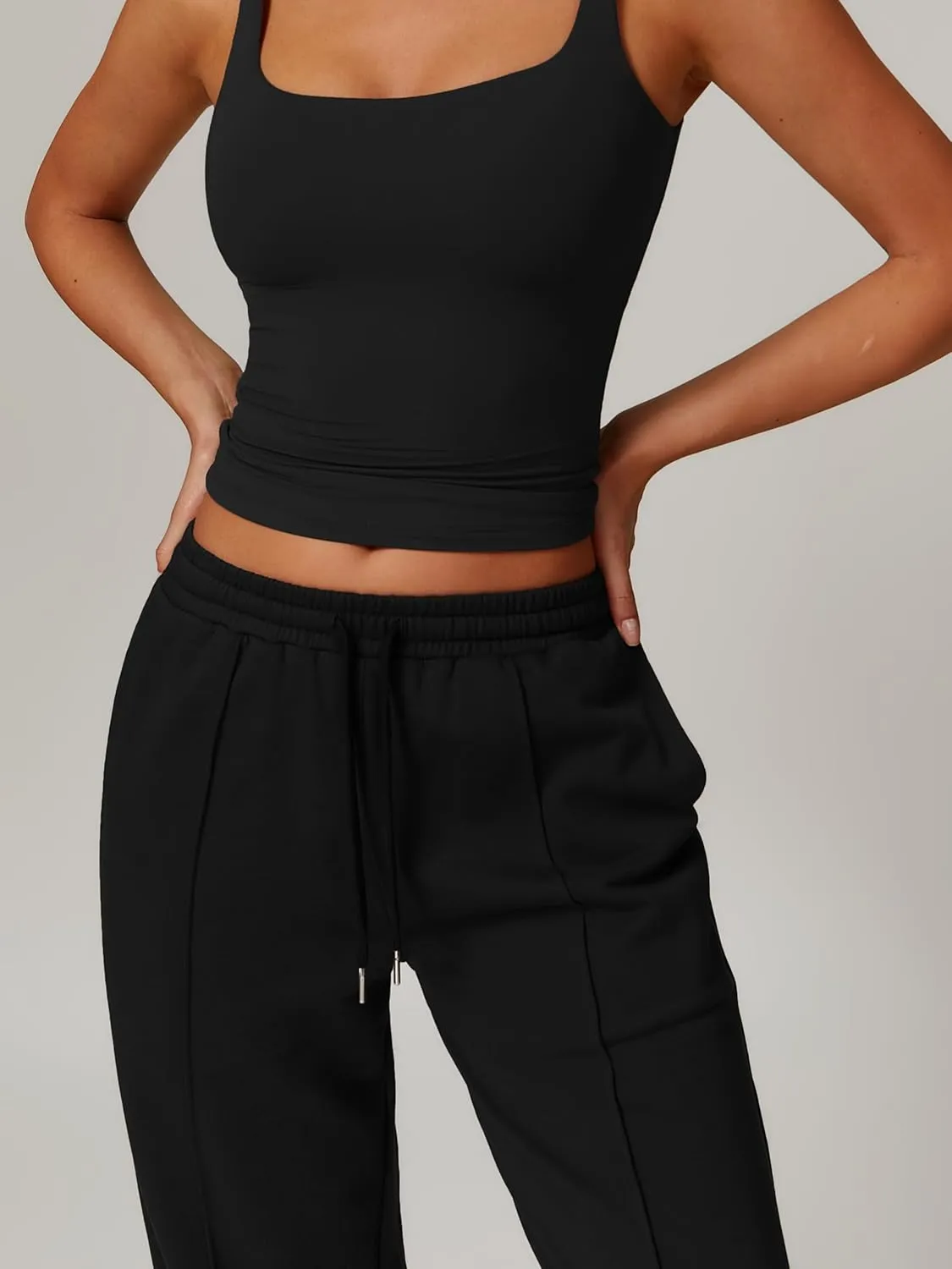 ODIZLI Women's Drawstring Straight Leg Sweatpants with Pockets Wide Leg Jogger Active Pants Lounge Trousers High Waist