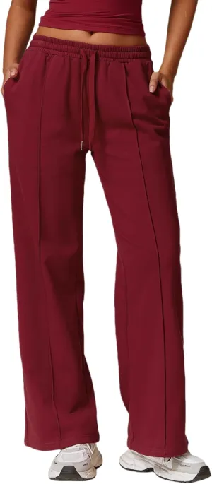 ODIZLI Women's Drawstring Straight Leg Sweatpants with Pockets Wide Leg Jogger Active Pants Lounge Trousers High Waist