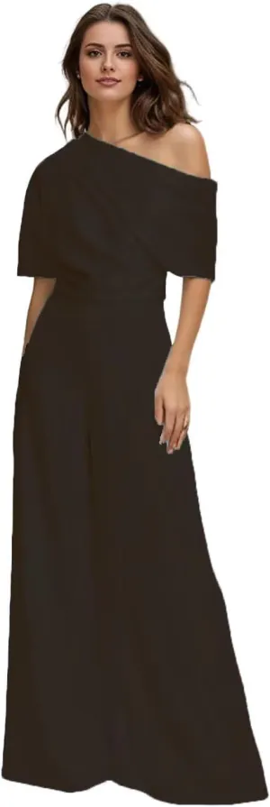 One Shoulder Mother of The Bride Pantsuits for Wedding Short Sleeve Satin Formal Jumpsuit for Women
