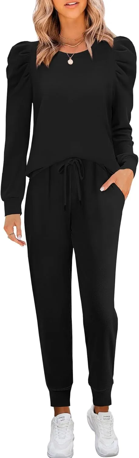 Onedreamer Sweatsuits for Women 2 Piece Outfits Puff Long Sleeve Crewneck Pullover Sweatshirt Jogger Lounge Sets