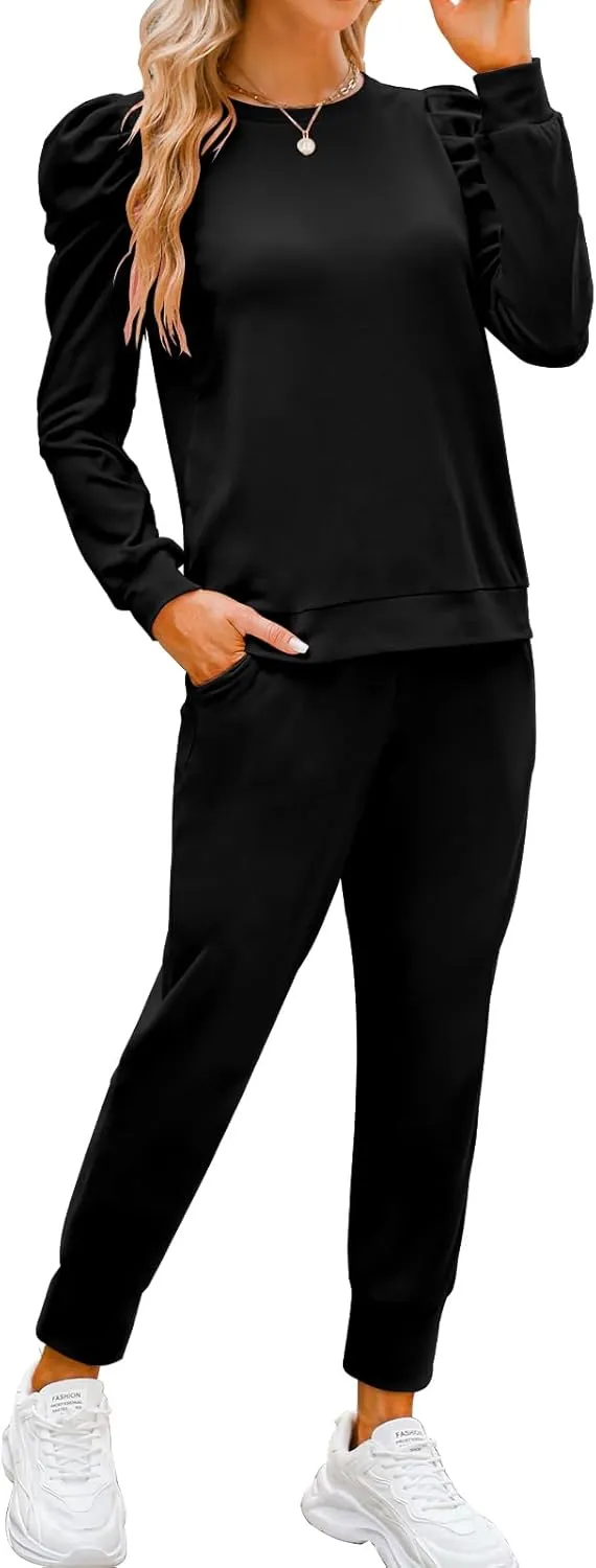 Onedreamer Sweatsuits for Women 2 Piece Outfits Puff Long Sleeve Crewneck Pullover Sweatshirt Jogger Lounge Sets