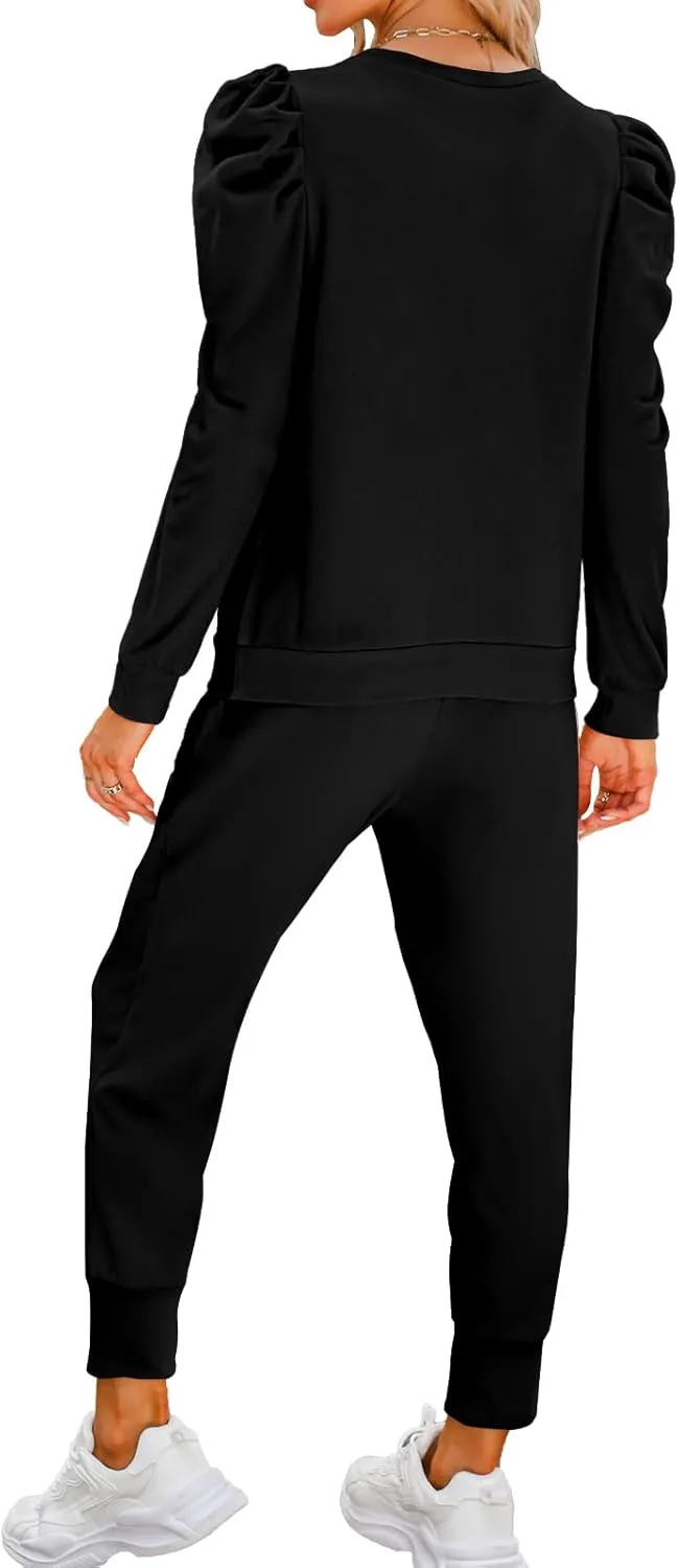 Onedreamer Sweatsuits for Women 2 Piece Outfits Puff Long Sleeve Crewneck Pullover Sweatshirt Jogger Lounge Sets