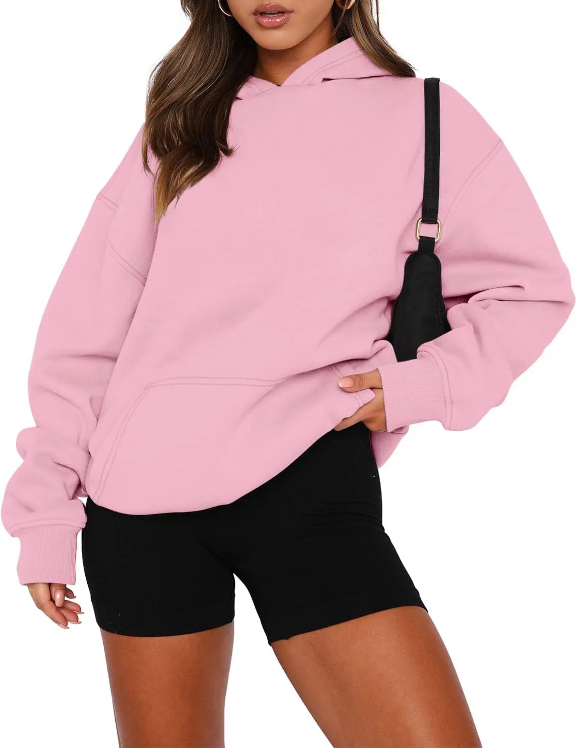 onlypuff Women Hoodies Casual Pullover Long Sleeve Sweatshirt Kangaroo Pocket Drop Shoulder Sweater