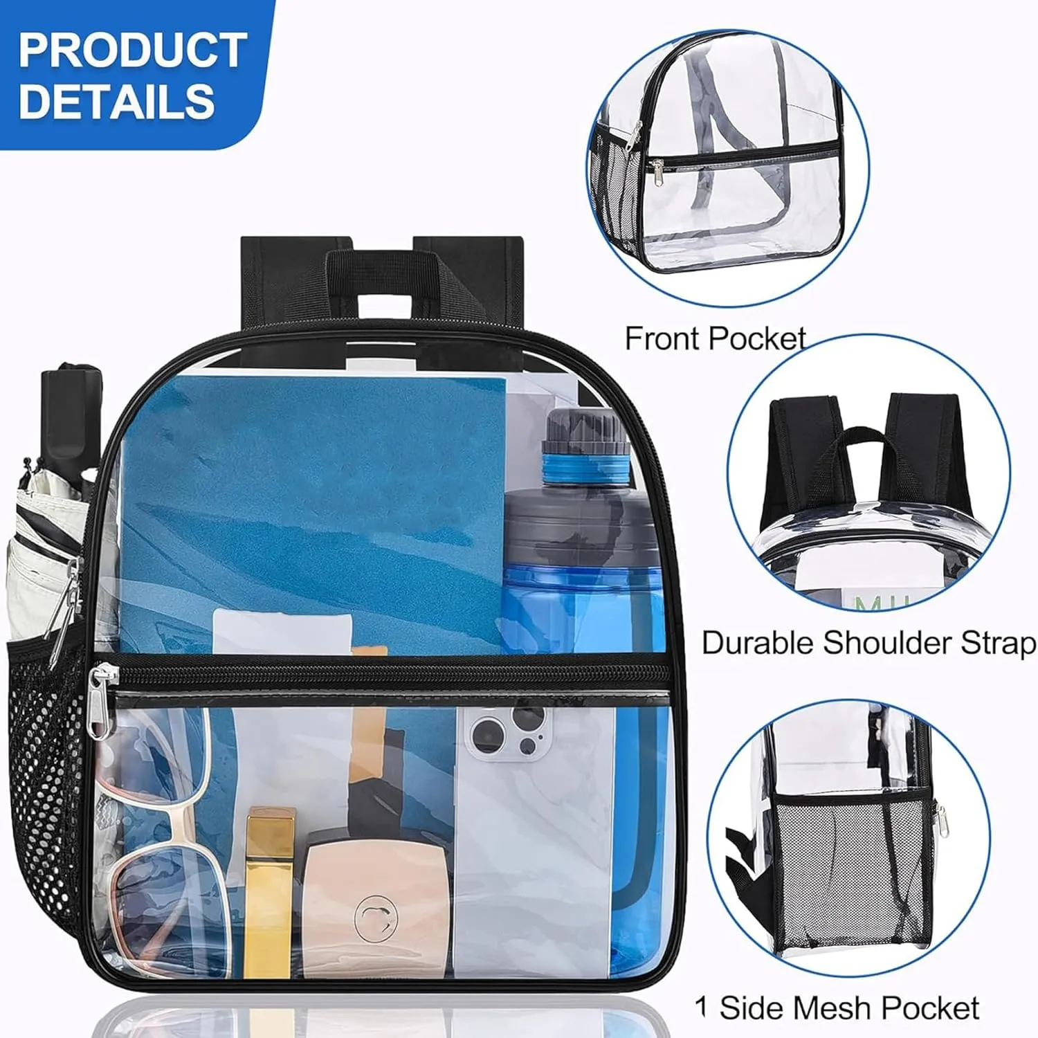 Oraben Clear Backpack for Stadium Events Stadium Backpack Waterproof 12x6x12 Clear Bag for Adult Concert Sport Work