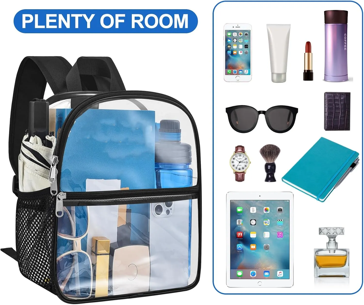 Oraben Clear Backpack for Stadium Events Stadium Backpack Waterproof 12x6x12 Clear Bag for Adult Concert Sport Work