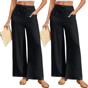Oymyakon Women's Palazzo Lounge Pants Summer Casual Loose Drawstring High Waisted Wide Leg Pants Beach Trousers