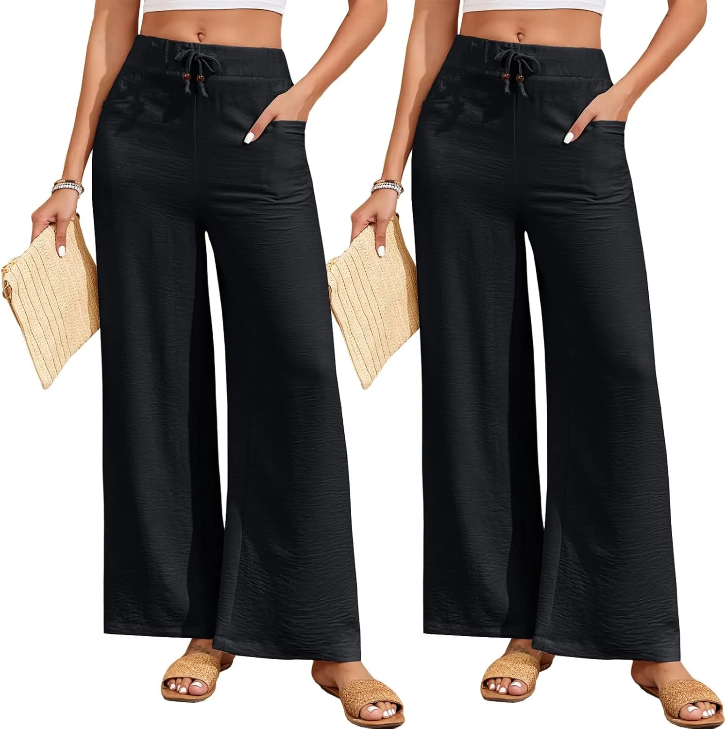 Oymyakon Women's Palazzo Lounge Pants Summer Casual Loose Drawstring High Waisted Wide Leg Pants Beach Trousers