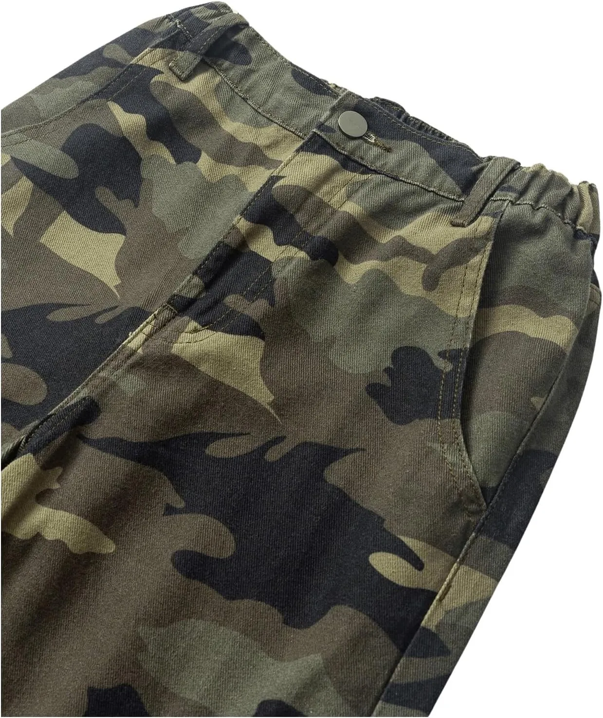 OYOANGLE Girl's Camo Print Cargo Pants Flap Pocket Mid Waist Wide Leg Casual Jeans